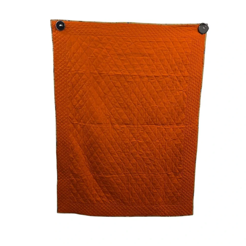 Handmade Autumn Teddy Bear Quilted Baby Blanket Orange Tan Fall Nursery 41x53